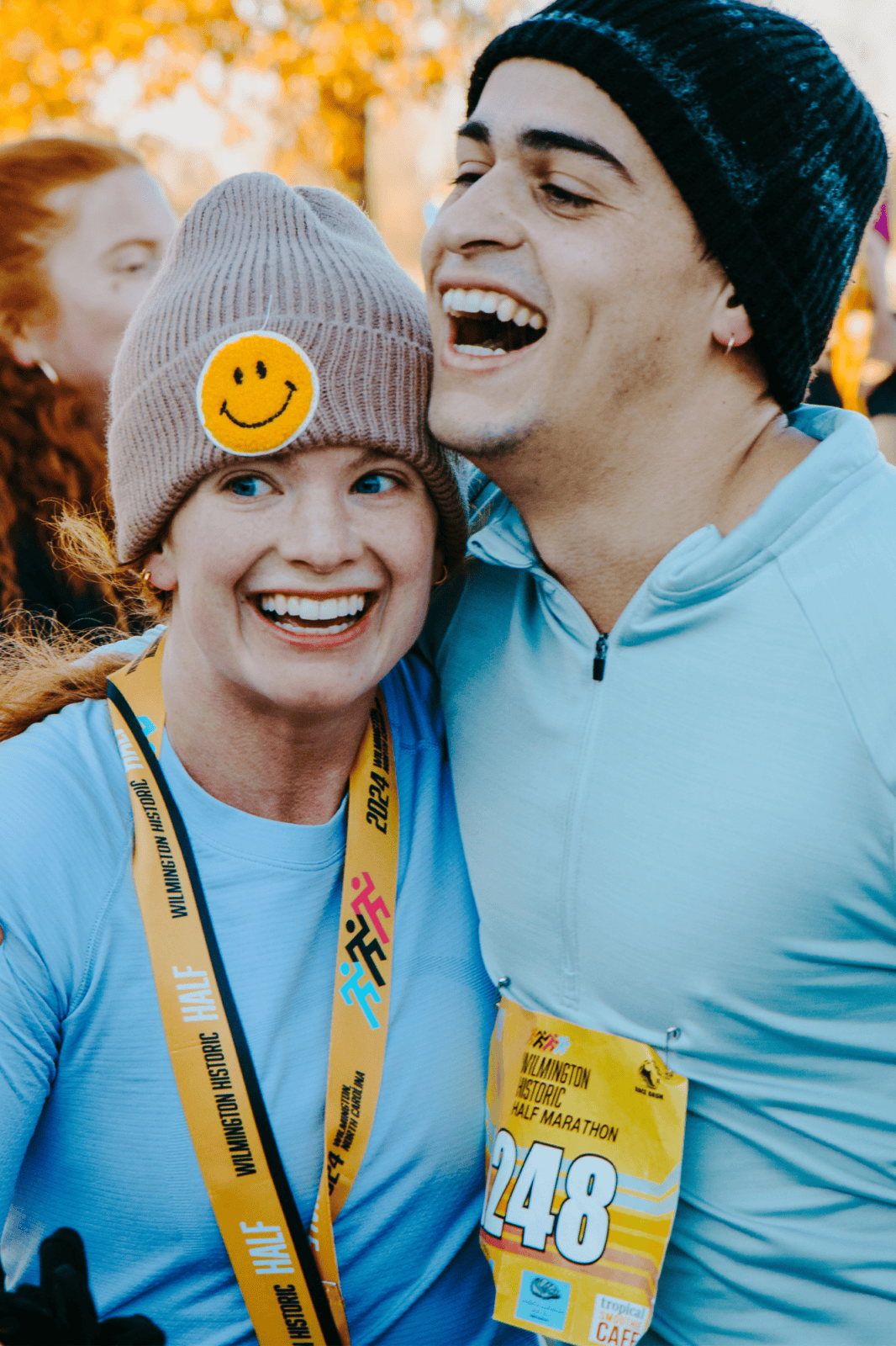 Woman and man smiling